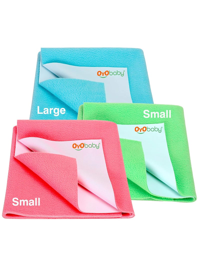 OYO BABY OYO BABY Waterproof New Born Combo Waterproof Bed Sheet (1 Large + 2 Small, Sea Blue + Salmon Rose + Light Green)  - Image 1