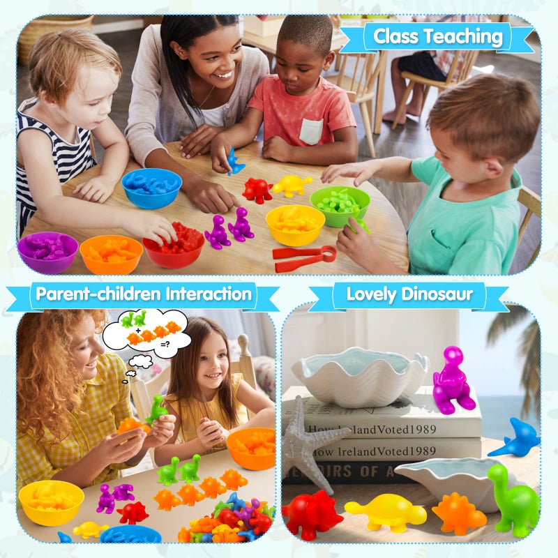 USATDD Counting Dinosaur Toys Matching Color Sorting Stacking Games with Bowls Preschool Learning Activities for Educational Sensory Montessori STEM Toy Sets Gift for Toddlers Kids Boys Girls Aged 3+ - Image 5