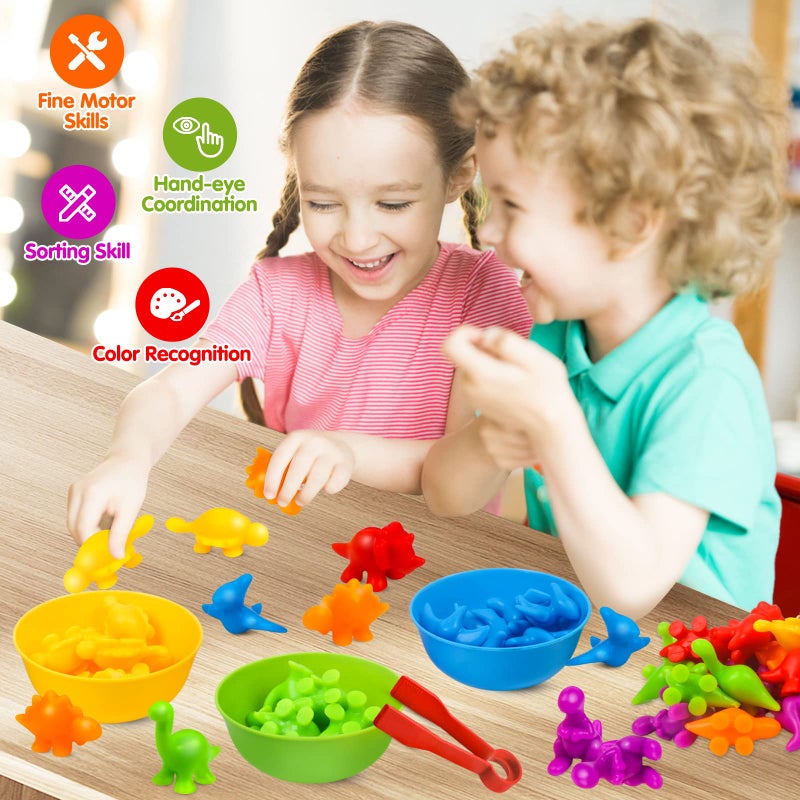 USATDD Counting Dinosaur Toys Matching Color Sorting Stacking Games with Bowls Preschool Learning Activities for Educational Sensory Montessori STEM Toy Sets Gift for Toddlers Kids Boys Girls Aged 3+ - Image 4