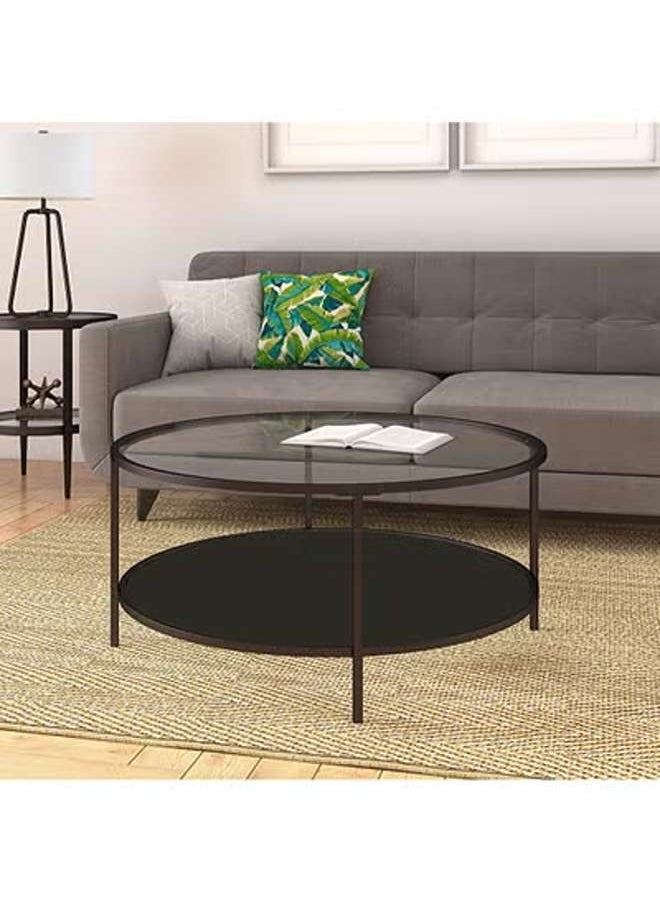 AGD Double Layer Open Round Coffee Table with Tempered Glass Top Shelf and Wood Storage Shelf in Black Bronze Finish 75 x 45 cm  - Image 3