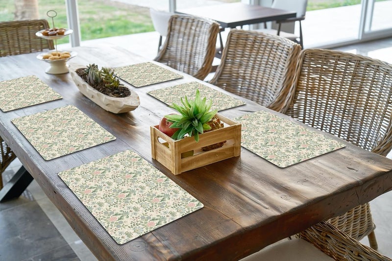 Space Of Joy Space of Joy Botanical Garden Design Premium Printed MDF Wooden Dining Table mats HeatWater Resistant Rectangle Shape Placemats for Dining Kitchen Indoor Outdoor Set of 6 Pieces - Image 2