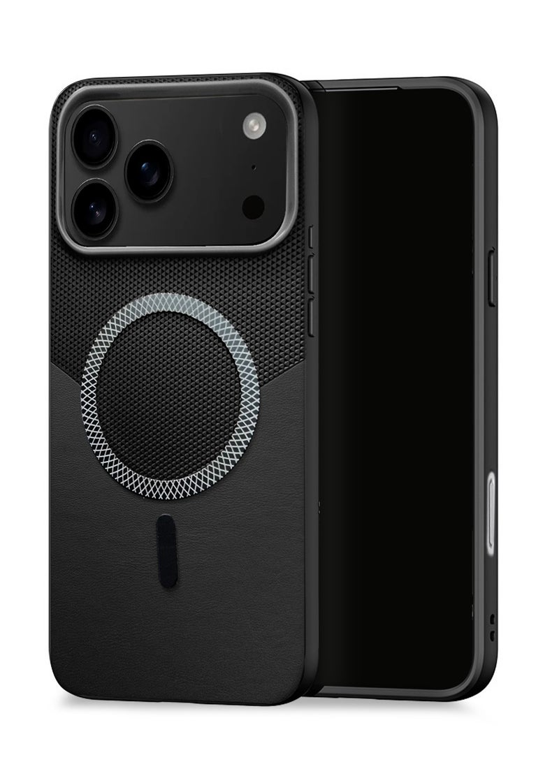 Wtech Apple iPhone 17 Pro Max 5G 2025 Luxury Leather Spliced with Durable Protection Magsafe Phone Case Cover (MCMPMN) - Black - Image 1