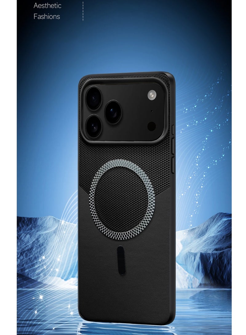 Wtech Apple iPhone 17 Pro Max 5G 2025 Luxury Leather Spliced with Durable Protection Magsafe Phone Case Cover (MCMPMN) - Black - Image 4