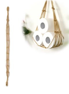 Generic Hanging Toilet Paper Holder Wall Mounted Woven Roll Paper Storage Bag Boho Toilet Paper Holder Book Magazine Newspaper Notebook Toilet Paper Storage String Bag for Bedroom Bathroom Living Room  - Image 1