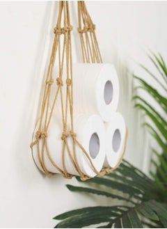 Generic Hanging Toilet Paper Holder Wall Mounted Woven Roll Paper Storage Bag Boho Toilet Paper Holder Book Magazine Newspaper Notebook Toilet Paper Storage String Bag for Bedroom Bathroom Living Room  - Image 2