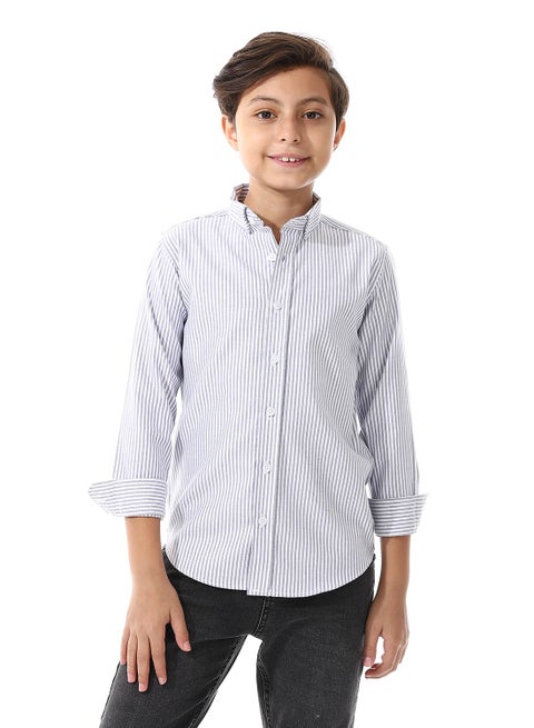 Candy Stripes Boys Oxford Shirt_White & Navy Blue