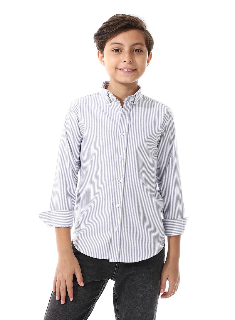 Andora Candy Stripes Boys Oxford Shirt_White & Navy Blue - Image 1
