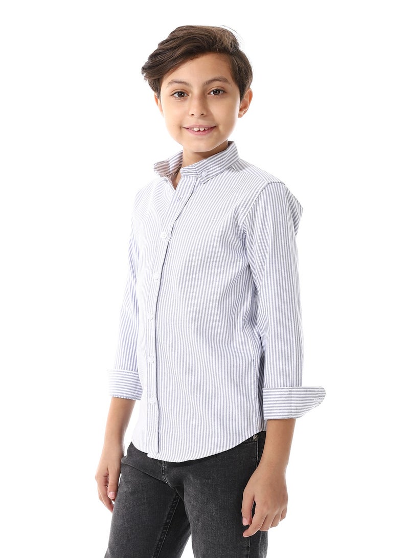 Andora Candy Stripes Boys Oxford Shirt_White & Navy Blue - Image 2