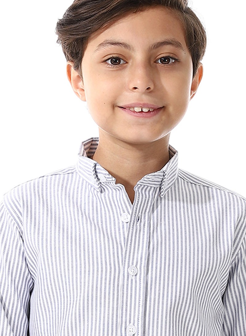 Andora Candy Stripes Boys Oxford Shirt_White & Navy Blue - Image 4