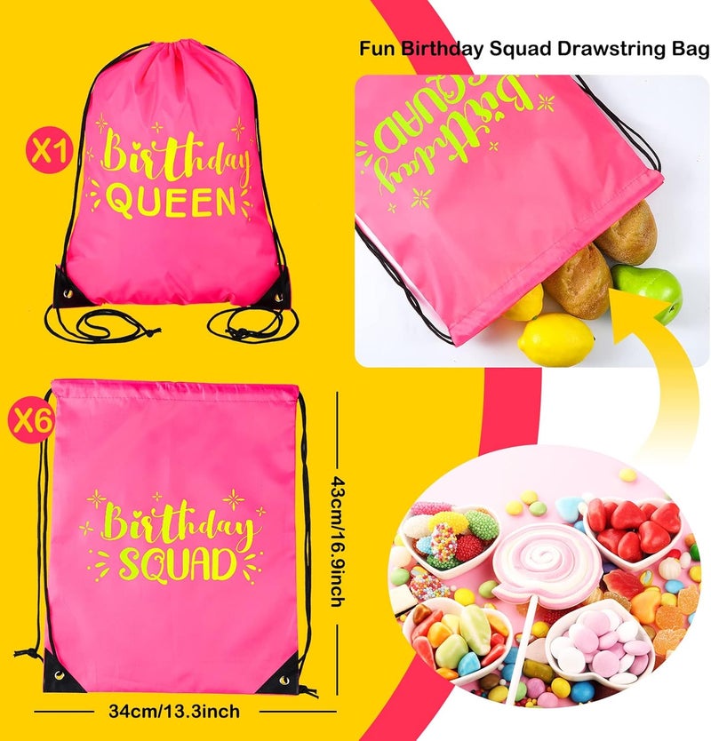 Marsui 7 Pack Birthday Squad Drawstring Bags Rose Red Squad Queen Girls Birthday Party Favor Drawstring Bags for Bachelorette Party Girls Trip Gifts Favors - Image 2