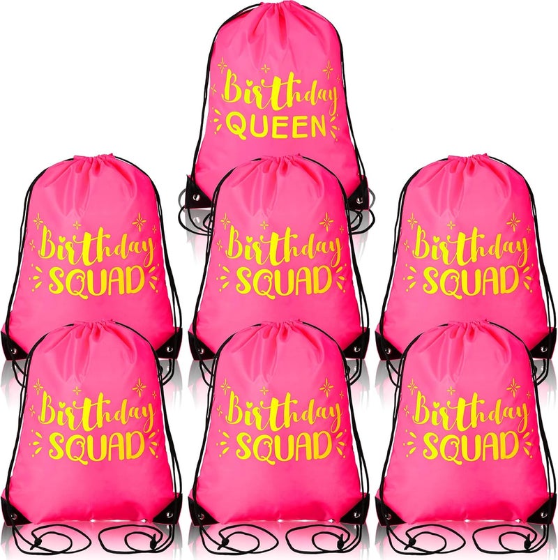Marsui 7 Pack Birthday Squad Drawstring Bags Rose Red Squad Queen Girls Birthday Party Favor Drawstring Bags for Bachelorette Party Girls Trip Gifts Favors - Image 1