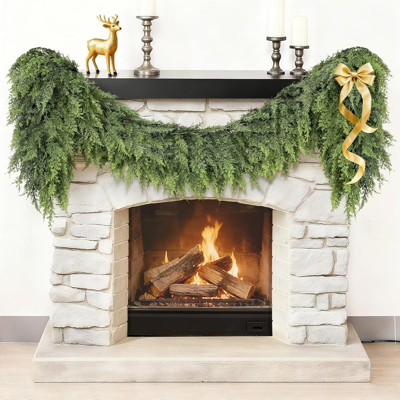 Dirnun Christmas Garland Real Touch Cedar Garland Christmas Decorations 6.1 ft Soft and Lush Realistic Faux Pine Garlands for Mantle, Table, Stairs, Doorframe, Fireplace Indoor Outdoor Holiday Decorations - Image 1