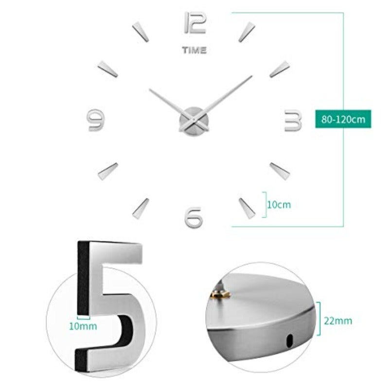 3D DIY Wall Clock Decor Sticker Mirror Frameless Large DIY Wall Clock Kit for Home Living Room Bedroom Office Decoration Gold - Image 4