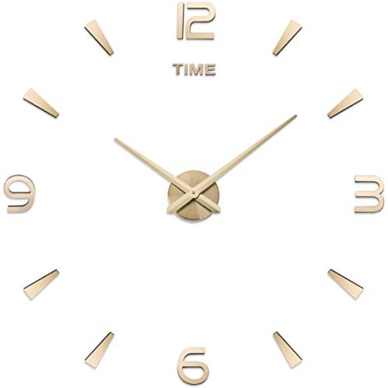 3D DIY Wall Clock Decor Sticker Mirror Frameless Large DIY Wall Clock Kit for Home Living Room Bedroom Office Decoration Gold - Image 1