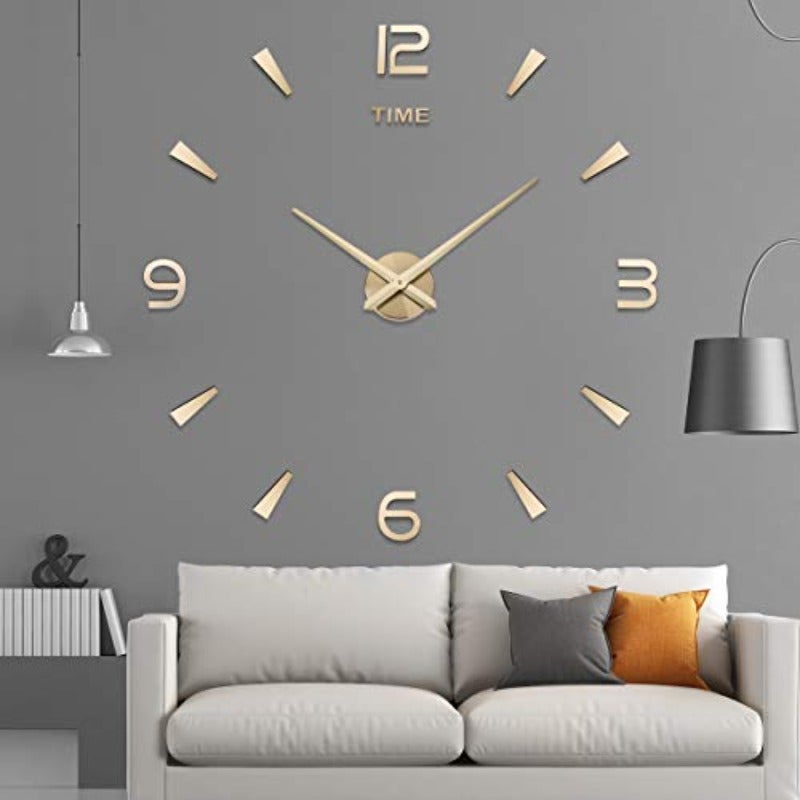3D DIY Wall Clock Decor Sticker Mirror Frameless Large DIY Wall Clock Kit for Home Living Room Bedroom Office Decoration Gold - Image 2