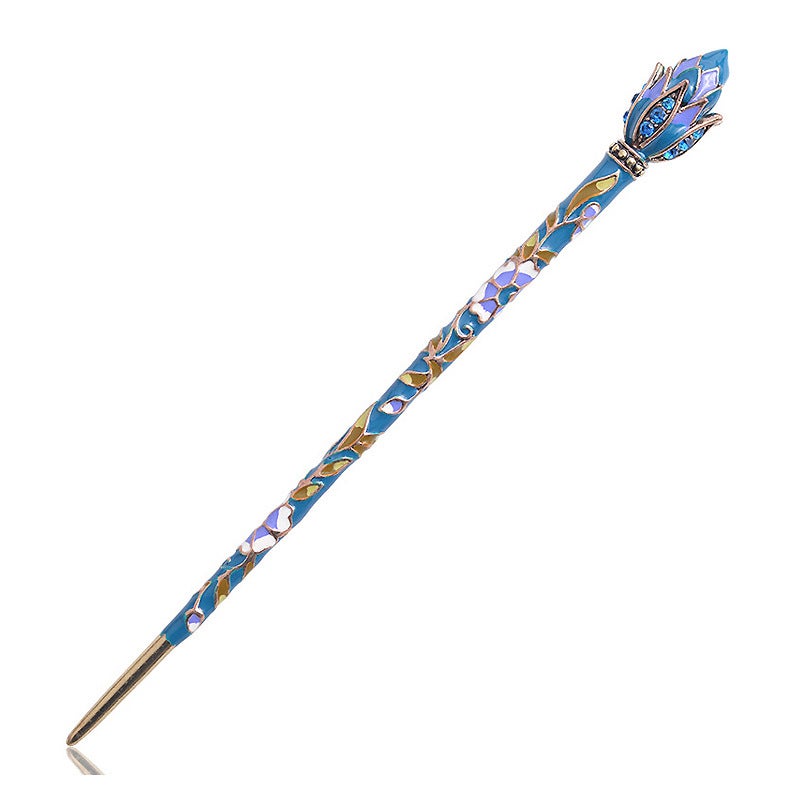 Generic Vintage Cloisonne Lotus Hairpin Hanfu Accessory Lotus Sky Blue 
