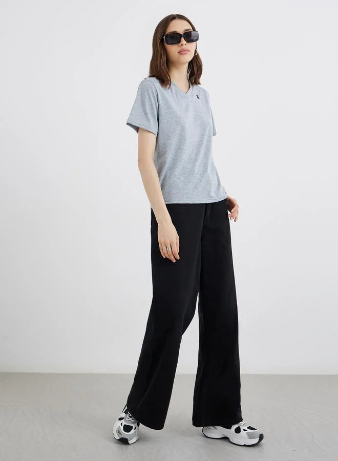 تايك تو Take Two Embroidered V-Neck Regular Fit T-Shirt