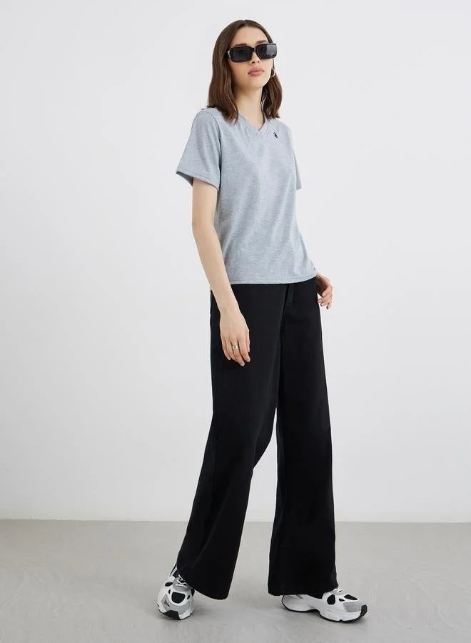 Take Two Embroidered V-Neck Regular Fit T-Shirt