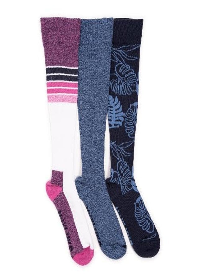 MUK LUKS جوارب ضغط قطنية نسائية من MUK LUKS، عبوة من 3 قطع، لون نيلي، مقاس واحد يناسب الجميع - Image 1