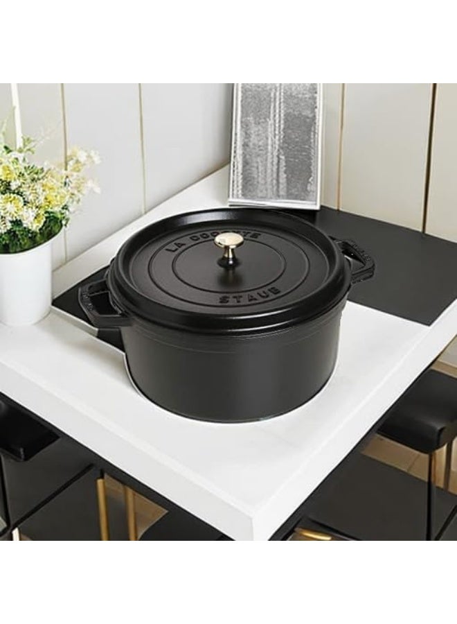 Staub Round Cocotte 30cm Black 8.3L Cast Iron Material Matte black inner enamel. Lid with Aroma Rain Structure. Suitable for all types of hobs, incl. induction. Ovensafe. Grill Safe. - Image 5