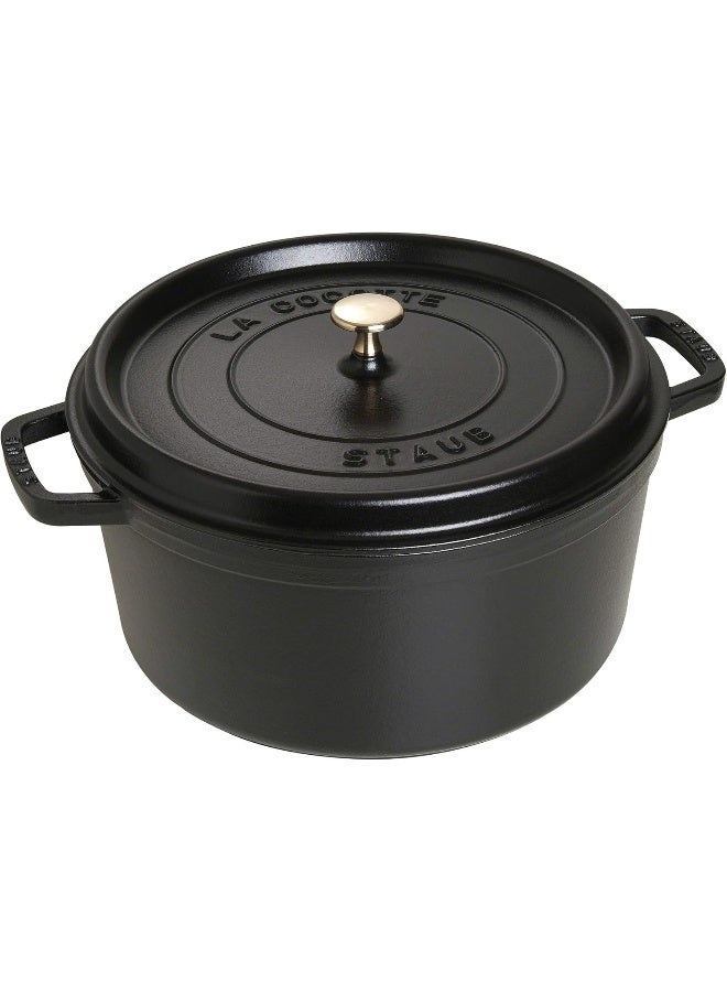 Staub Round Cocotte 30cm Black 8.3L Cast Iron Material Matte black inner enamel. Lid with Aroma Rain Structure. Suitable for all types of hobs, incl. induction. Ovensafe. Grill Safe. - Image 1