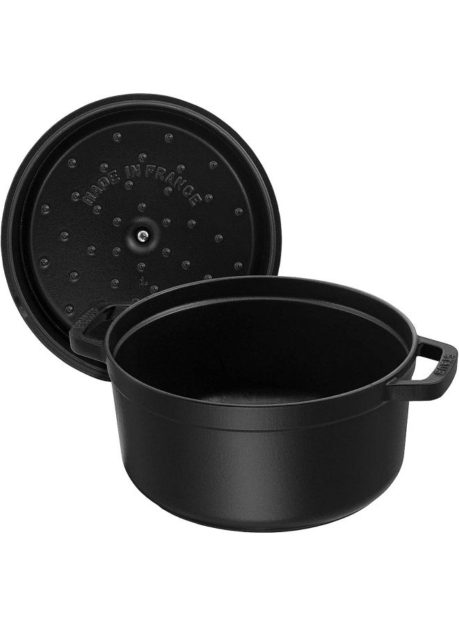 Staub Round Cocotte 30cm Black 8.3L Cast Iron Material Matte black inner enamel. Lid with Aroma Rain Structure. Suitable for all types of hobs, incl. induction. Ovensafe. Grill Safe. - Image 4