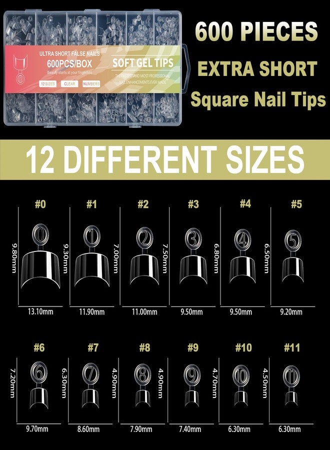 Bluezoo Soft Gel Extra Short Tapered Square False Nail Tips 600Pcs Clear Half Cover Salon Quality Press On Nails for Home Manicure Extension DIY Art Beginners & Professional, 12 Sizes with Box, BlueZOO - Image 4