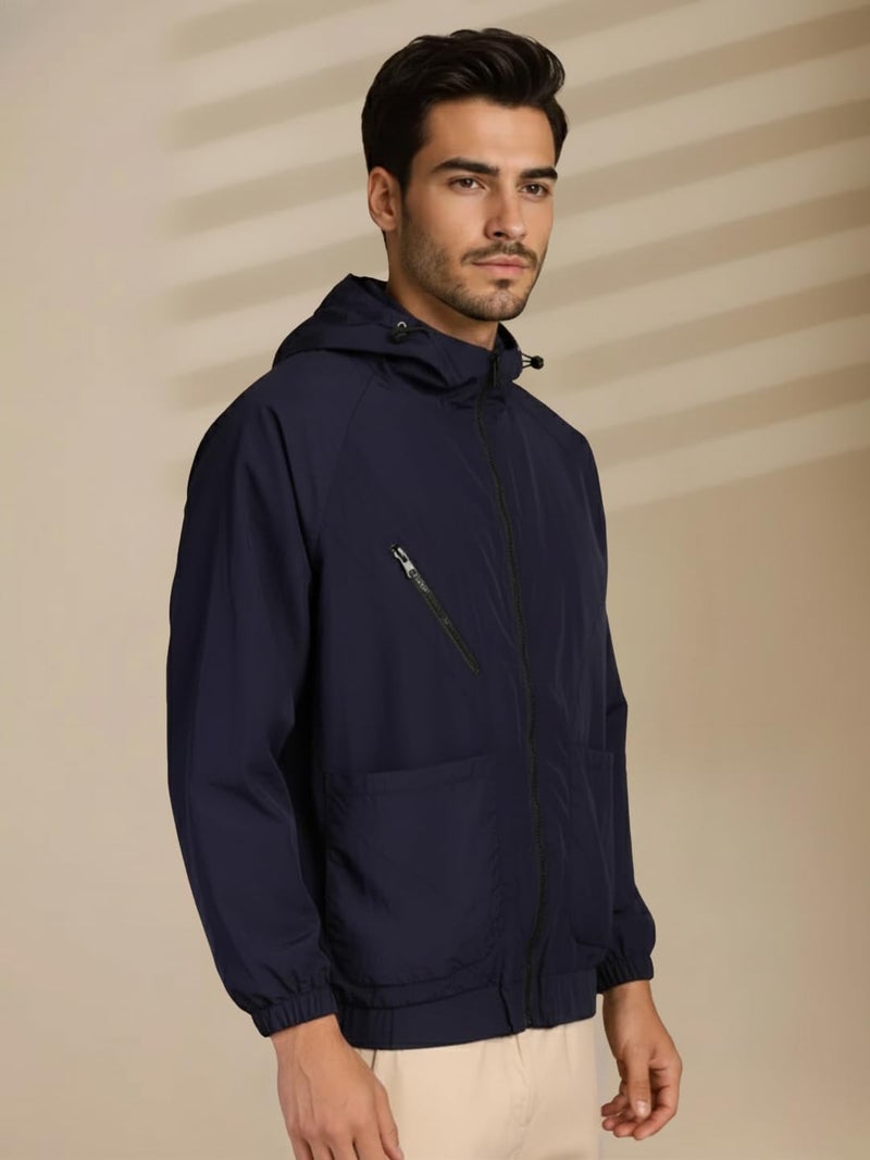 CHKOKKO Mens Stylish Oversized Windcheater Jacket with Zip Closure Lightweight Sportswear for Running Travel Hiking Outdoor and Rainy Season Wear Navy S - Image 5