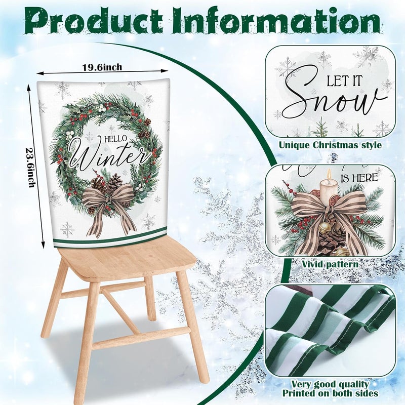 FuWeave 6 Pcs Winter Wonderland Chair Covers Hello Winter Chair Back Covers Frost Pine Tree Deer Chair Protector Slipcovers Washable Dining Room Seat Covers Winter Decor for Home Hotel Kitchen Indoor - Image 3