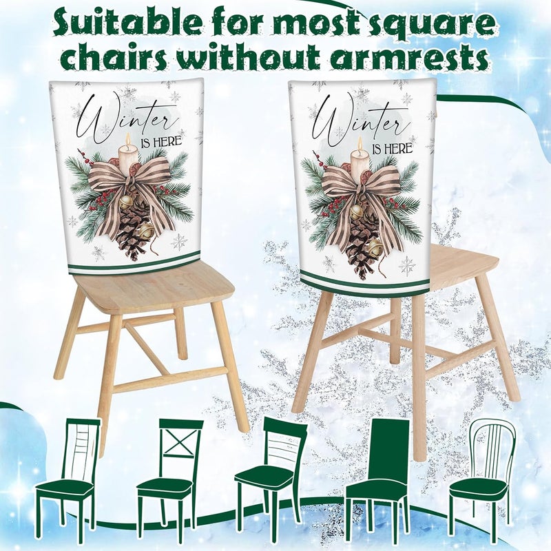 FuWeave 6 Pcs Winter Wonderland Chair Covers Hello Winter Chair Back Covers Frost Pine Tree Deer Chair Protector Slipcovers Washable Dining Room Seat Covers Winter Decor for Home Hotel Kitchen Indoor - Image 4