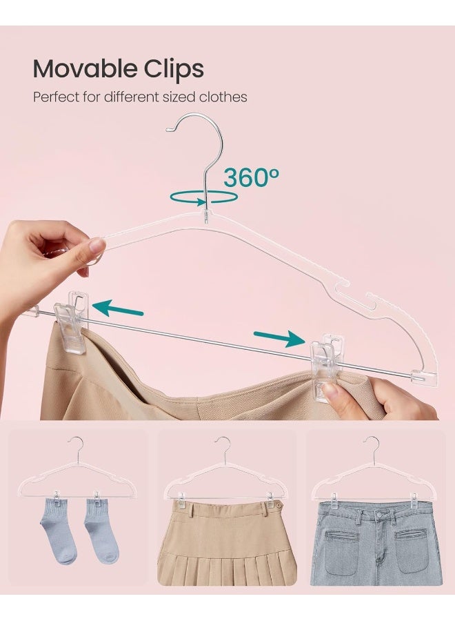 SONGMICS Pants Hangers 30 Pack, Clear Plastic Hangers, 40.6 x 22.5 cm, Skirt Hangers with Adjustable Clips, Wide Shoulder Notches, 360° Swivel Hook, for Pants, Skirts, Dresses, Clear - Image 4