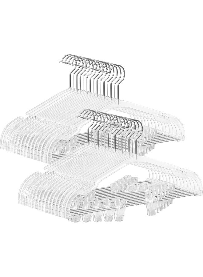 SONGMICS Pants Hangers 30 Pack, Clear Plastic Hangers, 40.6 x 22.5 cm, Skirt Hangers with Adjustable Clips, Wide Shoulder Notches, 360° Swivel Hook, for Pants, Skirts, Dresses, Clear - Image 1