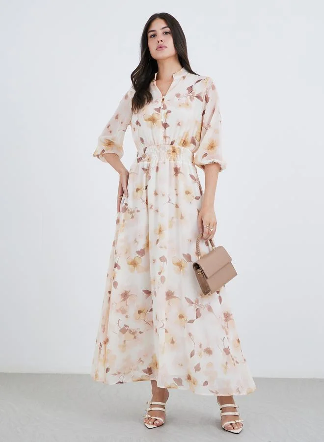 Styli Styli Floral Print Balloon Sleeves A-Line Maxi Dress