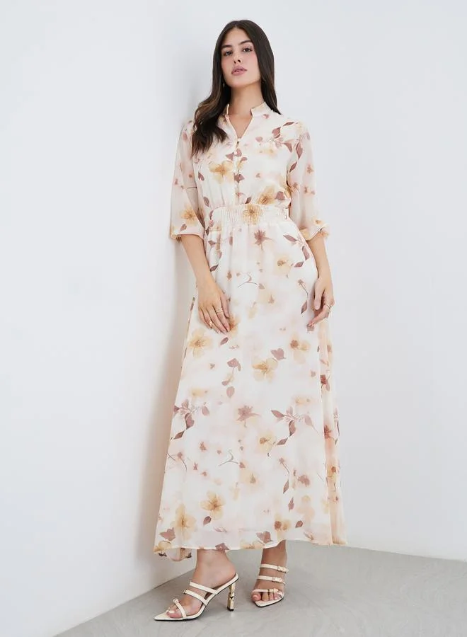 Styli Styli Floral Print Balloon Sleeves A-Line Maxi Dress