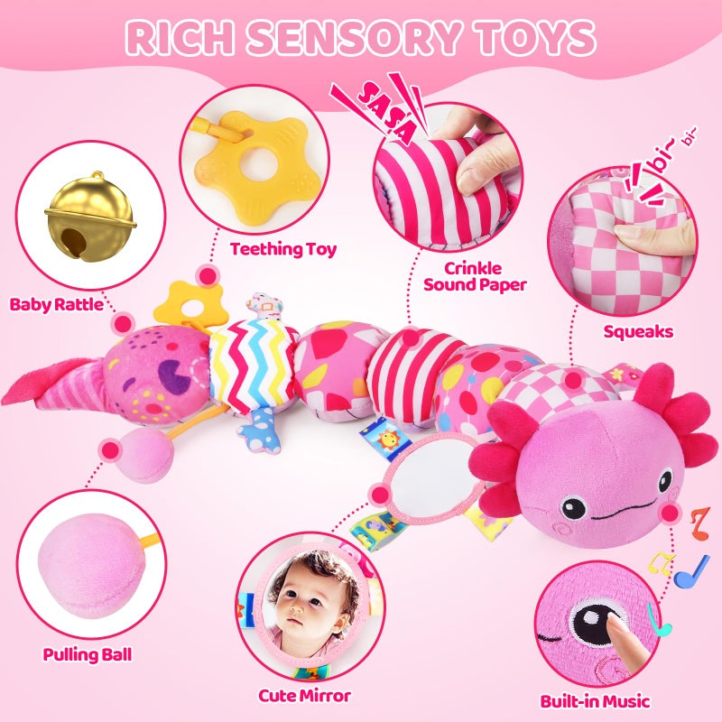 KMUYSL Baby Toys for 0-6 6-12 Months  Plush Axolotl Toy with Mirror Crinkle and Rattle for Infant Newborn Tummy Time Sensory Music Stuffed Animal Toy for 0-3-6-12 Month Baby Boys Girls Shower Gifts - Image 2