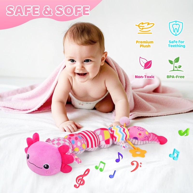 KMUYSL Baby Toys for 0-6 6-12 Months  Plush Axolotl Toy with Mirror Crinkle and Rattle for Infant Newborn Tummy Time Sensory Music Stuffed Animal Toy for 0-3-6-12 Month Baby Boys Girls Shower Gifts - Image 3