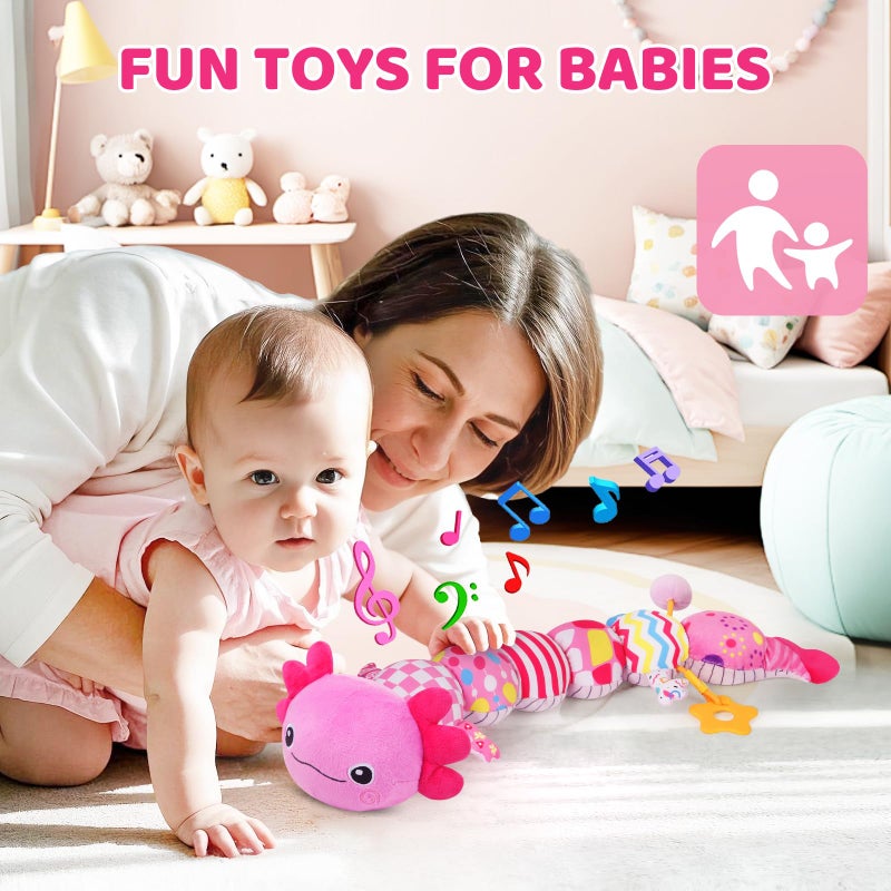 KMUYSL Baby Toys for 0-6 6-12 Months  Plush Axolotl Toy with Mirror Crinkle and Rattle for Infant Newborn Tummy Time Sensory Music Stuffed Animal Toy for 0-3-6-12 Month Baby Boys Girls Shower Gifts - Image 5