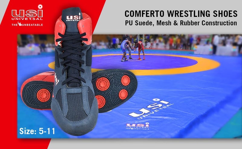 USI UNIVERSAL 701WRB Wrestling Shoes, Comferto Sports Shoes for Wrestlers for Men & Women with Pu Suede, Mesh & Rubber Construction (Black/Red, Size 9) - Image 3