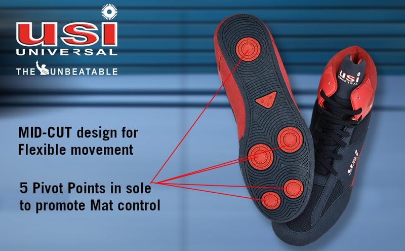 USI UNIVERSAL 701WRB Wrestling Shoes, Comferto Sports Shoes for Wrestlers for Men & Women with Pu Suede, Mesh & Rubber Construction (Black/Red, Size 9) - Image 4
