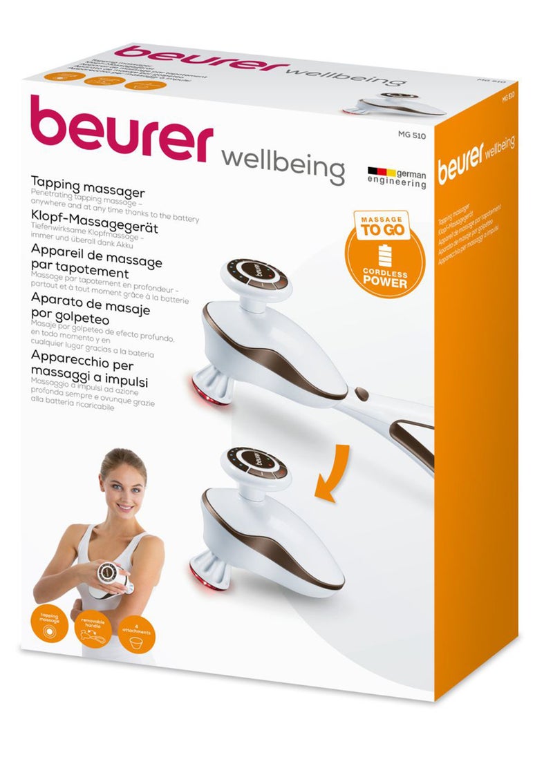 Beurer - MG 510 To Go Cordless Tapping Massager 4 Interchangeable Attachments 5 Intensity Levels Removable Handle Up to 2-Hour Battery Life LED Display​ - Image 1