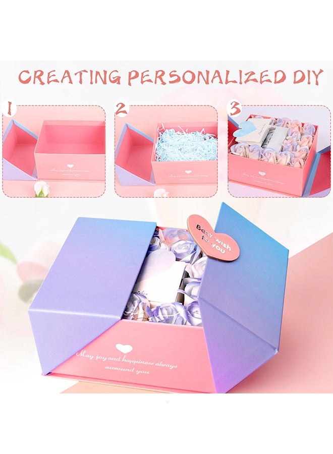 بوفان صندوق هدايا مزود بغطاء وصندوق هدايا مزود ببطاقة تهنئة وورق ممزق وصناديق هدايا ممغنطة وكبير لحفل الزفاف وأعياد الميلاد والذكرى السنوية (وردي) - Image 3