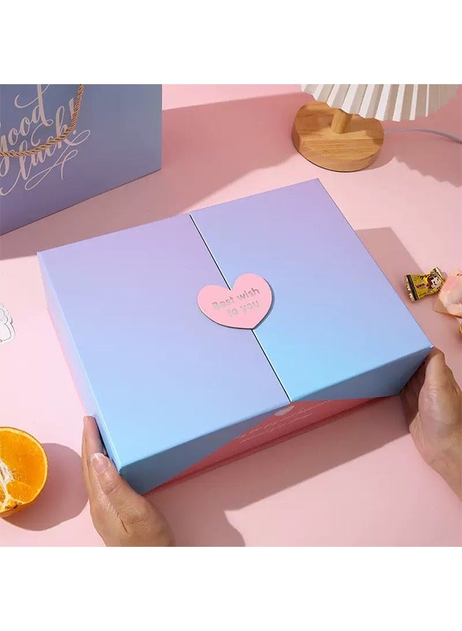 بوفان صندوق هدايا مزود بغطاء وصندوق هدايا مزود ببطاقة تهنئة وورق ممزق وصناديق هدايا ممغنطة وكبير لحفل الزفاف وأعياد الميلاد والذكرى السنوية (وردي) - Image 5