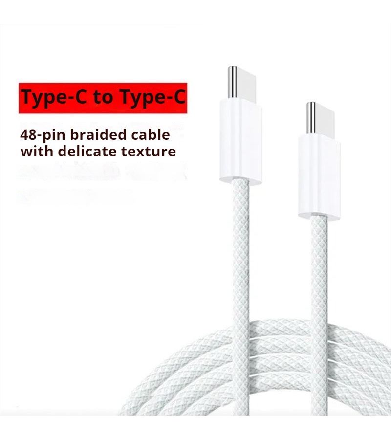 White Braided Data Cable Dual Type C Head for All Typc C Devices - Image 2