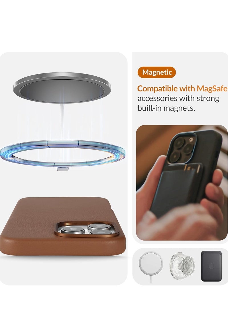 Raxoom Luxurious Dark Saddle Brown Leather iPhone 16 Pro Max Case â€“ Softens with Use, MagSafe Compatible - Image 5