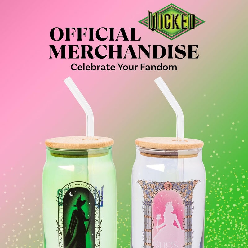 Silver Buffalo Wicked Featuring Elphaba and Glinda "She's So Good" and "Don't Hide Your Magic" 2 Pack Glass Jar Tumbler with Bamboo Lid and Glass Straw, 16 Ounces - Image 5