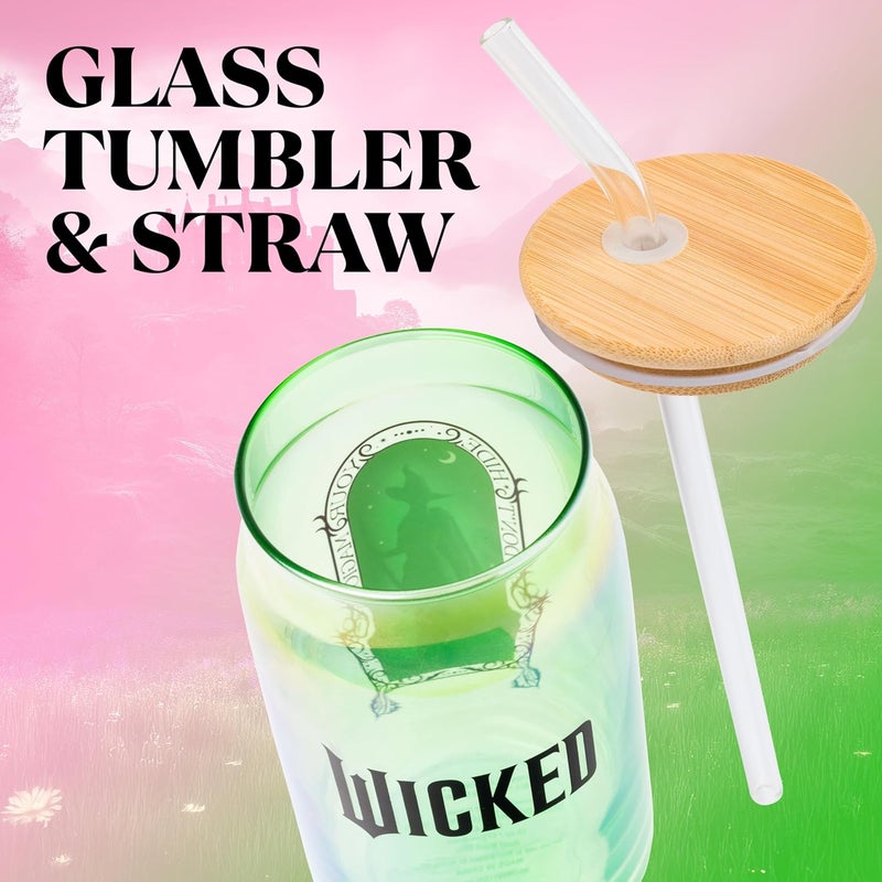 Silver Buffalo Wicked Featuring Elphaba and Glinda "She's So Good" and "Don't Hide Your Magic" 2 Pack Glass Jar Tumbler with Bamboo Lid and Glass Straw, 16 Ounces - Image 4