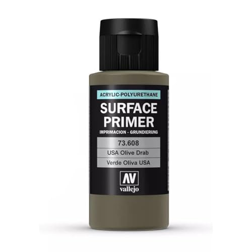 Vallejo - Surface Primer Color | USA Olive Drab 60 ml. (2.02 fl.oz.) | Matte Finish and Fast Drying | Perfect for Airbrushing and Great Adhesion to Figurines and Scale Models - Image 2