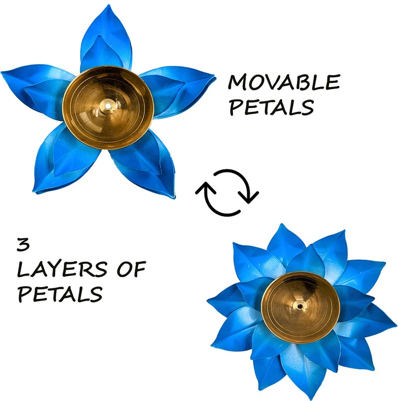 EIN SOF Brass Lotus Diyas for Home Decoration – 5 inches Medium Size Puja Akhand Diya , Decorative Diwali & Christmas Festival Item with Gift Box , Blue Flower - Image 5