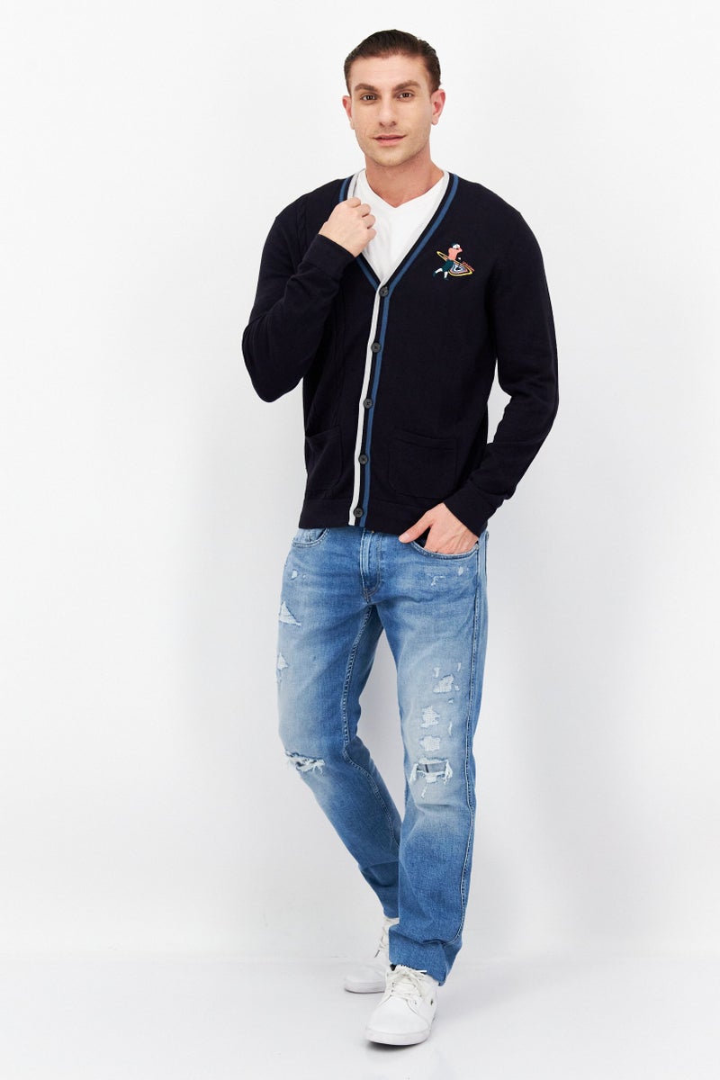 Lyle & Scott كارديجان محبوك مزخرف على شكل حرف V للرجال، كحلي داكن - Image 3