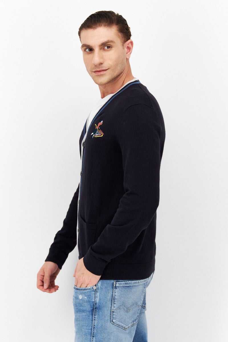 Lyle & Scott كارديجان محبوك مزخرف على شكل حرف V للرجال، كحلي داكن - Image 2